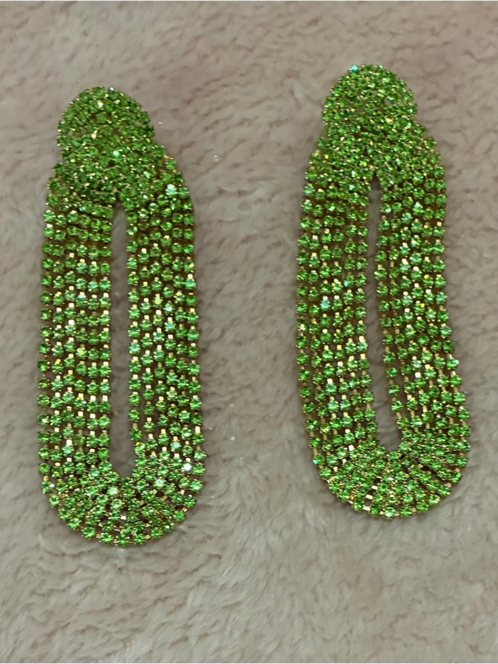 Green Crystal Drop Statement Earrings